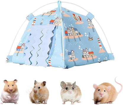 Hamster Mini Tent Hideout, No Bottom Lightweight & Easy to Clean, Rat Bed Without Installing Syrian Hamster Bed House, Suitable for Mouse, Fancy Rat, Chipmunk and Mini Guinea Pig (Blue)