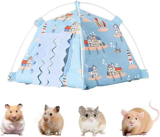 Hamster Mini Tent Hideout, No Bottom Lightweight & Easy to Clean, Rat Bed Without Installing Syrian Hamster Bed House, Suitable for Mouse, Fancy Rat, Chipmunk and Mini Guinea Pig (Blue)