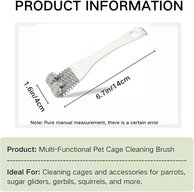 MANON ROSA 2-in-1 Bird Cage Cleaner Brush & Scoop with Long Handle and Curved Brush Head - for Parrot Perch, Kennel Cage Cleaning, Bird Cage Accessories Maintenance