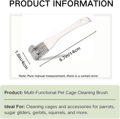 MANON ROSA 2-in-1 Bird Cage Cleaner Brush & Scoop with Long Handle and Curved Brush Head - for Parrot Perch, Kennel Cage Cleaning, Bird Cage Accessories Maintenance