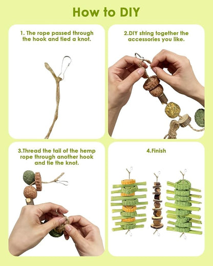 61Pcs DIY Rabbit Toys for Bunny Boredom Basket for Small Pets, Hanging Rodent Dental Toy with Papaya Stems Sweet Bamboo Hamsters, Chinchillas, Guinea Pigs (XL, Papaya stem)