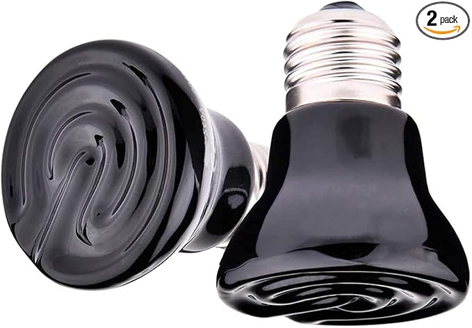 2-Packs 50W Black Ceramic Heat Lamp Mini Reptile Heat Lamp Bulbs E26/E27 Infrared Reptile Heat Emitter Heater Lamp Bulb No Light Lamps for Lizard Brooder Coop Aquarium Habitat Lizard Turtle