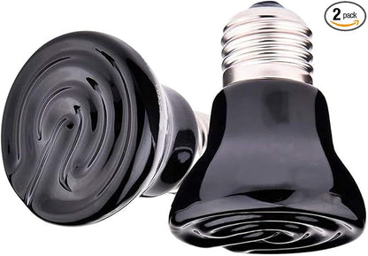 2-Packs 50W Black Ceramic Heat Lamp Mini Reptile Heat Lamp Bulbs E26/E27 Infrared Reptile Heat Emitter Heater Lamp Bulb No Light Lamps for Lizard Brooder Coop Aquarium Habitat Lizard Turtle
