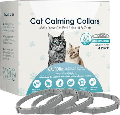 Calming Collar for Cats 4 Pack, Cat Calming Collar, Cat Pheromone collar for Cats, Cat Stress and Anxiety Relief Lasts 60 Days, Adjustable, Water-Resistant & Breakaway Calming Collar Make Cat Relaxed