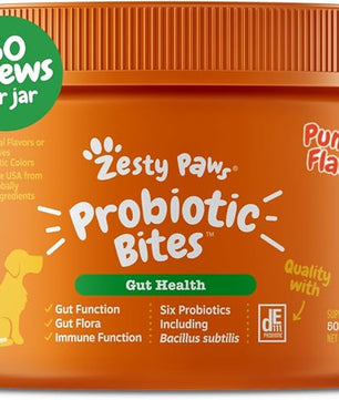 Zesty Paws Probiotics for Dogs, Digestive Enzymes Gut Flora, Digestive Health, Diarrhea & Bowel Support, DE111, Dog Probiotics Soft Chew for Pet Immune System, Chicken, 90 Ct