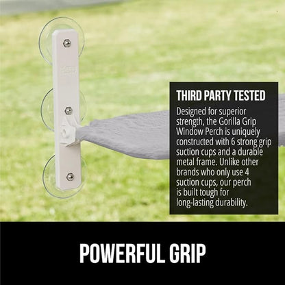 GORILLA GRIP Cat Window Perch, Sturdy Cat Hammock Bed Window Seat with 6 Large Suction Cups, Foldable Cordless Indoor Kitten Wall Shelves, Strong Metal Frame, Washable Cover, Small Gray