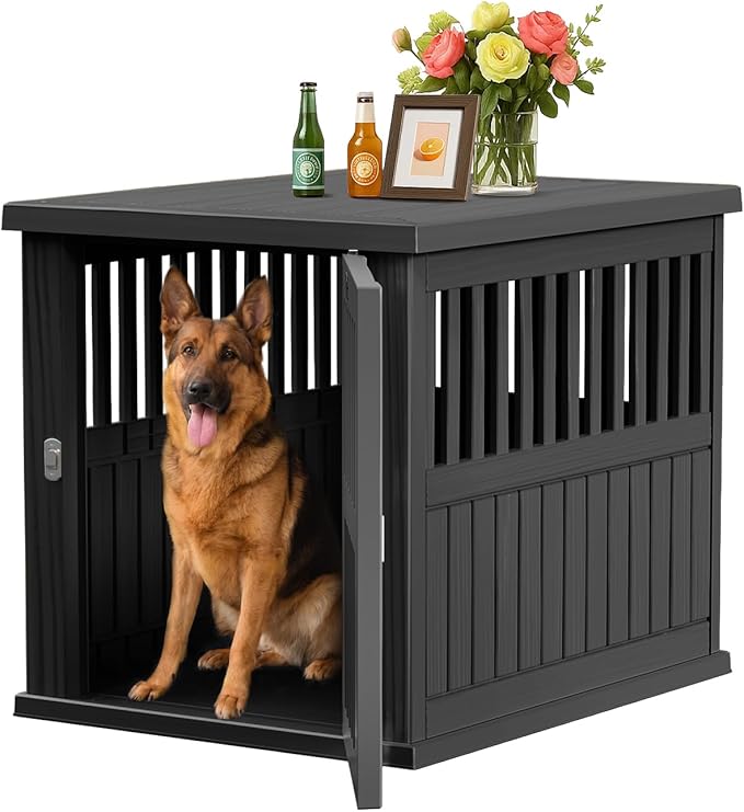 39.37'' Dog Crate Furniture Lockable Dog Kennel Indoor for Large Dogs and Medium Heavy Duty Pet Crate Decorative Pet Cage End Table Escape-Proof and Chew-Proof, Black