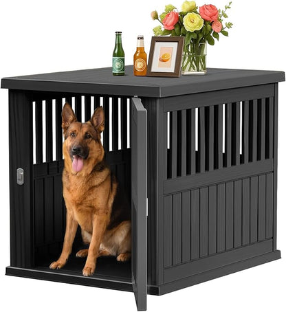 39.37'' Dog Crate Furniture Lockable Dog Kennel Indoor for Large Dogs and Medium Heavy Duty Pet Crate Decorative Pet Cage End Table Escape-Proof and Chew-Proof, Black