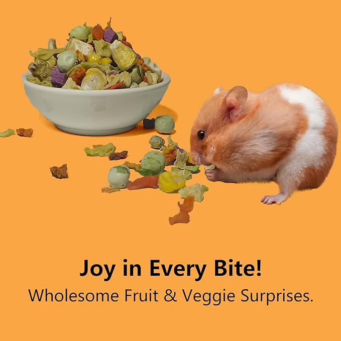 Natural Fruit & Veggie Mix - 6oz Hamster Food Mix, Freeze-Dried Treats for Hamsters, Guinea Pigs, Chinchillas - Supports Healthy Digestion and Teeth,Daily Snack