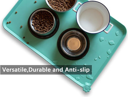 Hoki Found Large Silicone Non Slip Pet Food Mats - Tray for Dogs and Cats - Waterproof Feeding Mats - Cool Mint