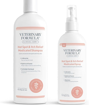 Veterinary Formula Clinical Care Hot Spot & Itch Relief Medicated Shampoo and Spray for Dogs and Cats - Bundle