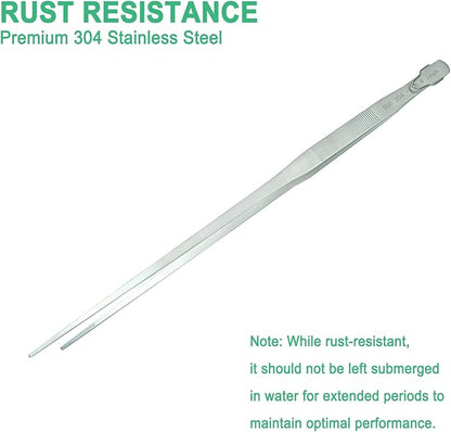 18.9 inch Aquarium Tweezers with Hanger, 2025 New Extra Long Feeding Tongs, Stainless Steel Large Aquascape Tools for Fish Tank, Terrarium，Aquascaping, Reptile Snake (Straight)