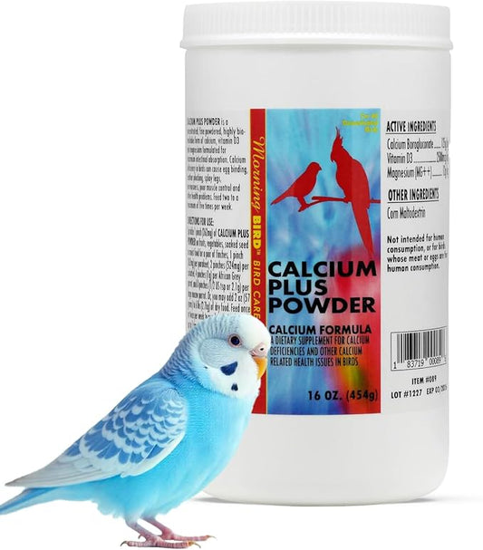 Morning Bird Calcium Plus Powder for Birds 16 oz – Calcium Carbonate Powder with Magnesium Glycinate & Vitamin D – Bone Strength & Immune Support Supplement – Calcium Formula for All Bird Sizes