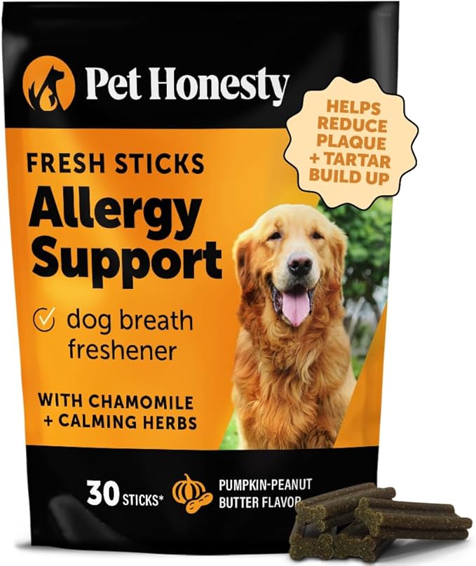 Pet Honesty Allergy Support Fresh Dental Sticks - Dental Treats for Dogs - Dental Dog Chews - Immune Health + Allergy Support for Dogs - Freshen Dog Breath, Reduce Plaque + Tartar - 30 Sticks