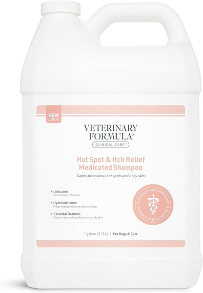 Veterinary Formula Clinical Care Hot Spot & Itch Relief Medicated Shampoo for Dogs and Cats 128oz – Helps Alleviate Sensitive Skin, Scratching, and Licking of Coat