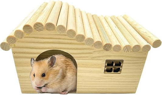 Hamster Wooden House with Windows Rat Wood Hideout Small Animal Climbing Play Hut for Dwarf Hamster Sugar Gliders Gerbil