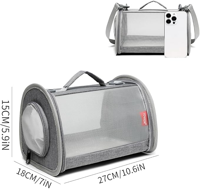 Guinea Pig Carrier Travel Small Animal Carrier Bag Lizard Bird Rabbit Carrier Cage Squirrel Breathable Bag Portable Travel Hamster Small Pet Hangbag (Small, Gray)