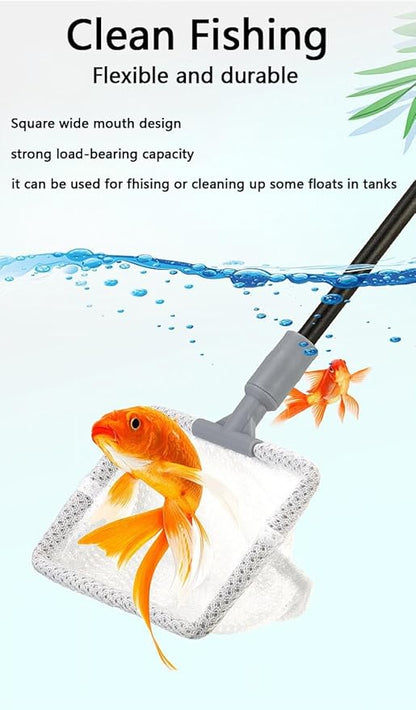 6-in-1 Aquarium Cleaning Tools Fish Tank Cleaning Kit with Long Handle, Algae Scraper,Flat Cleaning Pad,Right-Angle Cleaning Pad,Fish Net, Gravel Rake