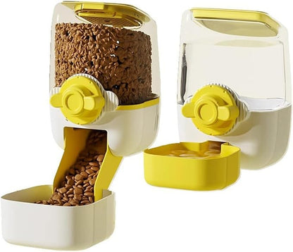 Pet Hanging Automatic Feeders Drinking Bowls，Gravity Rabbit Feeder and Water Set，Cage Cat Food Bowl Feeding Station for Puppy Kitten Chinchilla Hedgehog Guinea Pig Ferret (Yellow-Water)