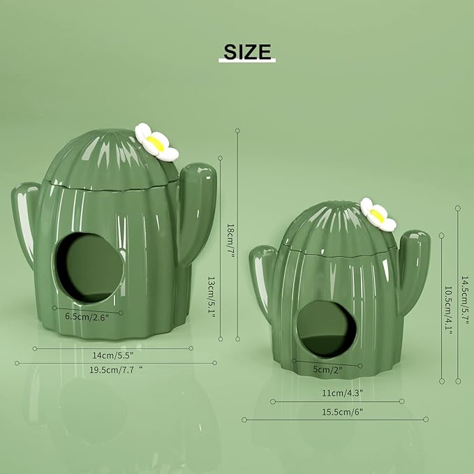 BUCATSTATE Hamster Hideout Ceramic - Cactus Shape Hamster House and Habitats Cool Bed Ideal for Summer Dwarf Hamster Gerbil Mice Golden Bear (Green-Large)