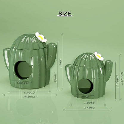 BUCATSTATE Hamster Hideout Ceramic - Cactus Shape Hamster House and Habitats Cool Bed Ideal for Summer Dwarf Hamster Gerbil Mice Golden Bear (Green-Large)