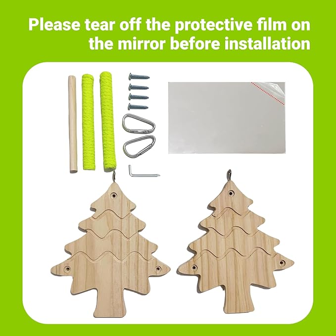 Bird Toys, Wooden Swing with Mirror and Perches for Cage, Bird Cage Accessories for Budgie, Lovebird, Green Cheek, Cockatiel, Conure, Quaker, Caique and Other Small to Medium Birds