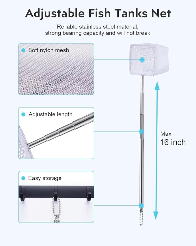 Fish Tank Cleaning Kit: Algae Scraper for Aquariums Glass Scrubber Cleaner Tools with Handle - 7 in 1 Betta Fish Tanks Cleaning Accessories Set Including Fishing Net Sponge Brush Pump Brush