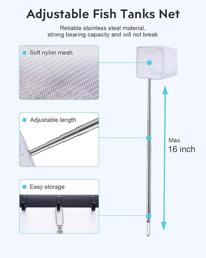 Fish Tank Cleaning Kit: Algae Scraper for Aquariums Glass Scrubber Cleaner Tools with Handle - 7 in 1 Betta Fish Tanks Cleaning Accessories Set Including Fishing Net Sponge Brush Pump Brush
