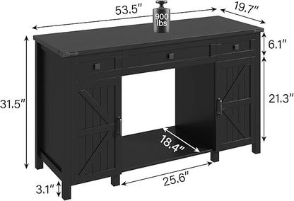 Farmhouse 55-75 Gallon Fish Tank Stand with Power Outlet, Aquarium Stand with 2 Drawers and Adjustable Shelves, Heavy Duty Reptile Tank Stand for 2 Fish Tank/Turtle Tank/Reptile Terrarium