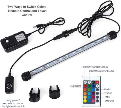 MQ 16 in Submersible LED Aquarium Light, 2.5W Color Changing Fish Tank Light with Remote Control, IP68 Crystal Glass 18 LEDs Lights Bar, for Fish Tank 20-25 inch