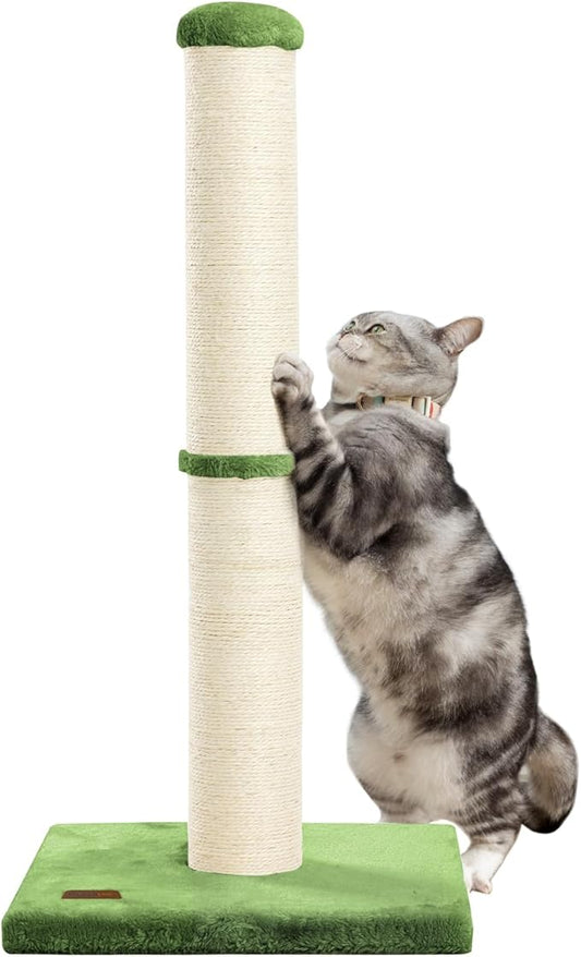 34inch Cat Scratching Post with Natural Sisal Rope 4.3Inch Large Diameter Scratcher Post Tree for Indoor Cats Green