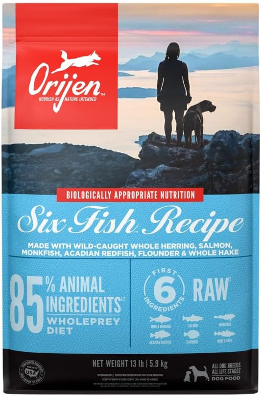 ORIJEN Grain Free Poultry Free High Protein Dry Dog Food Six Fish Recipe 13lb Bag