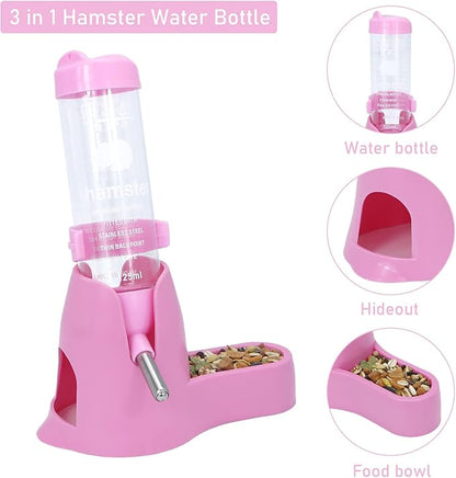 Wontee Hamster Water Bottle Water Dispenser Hamster Silent Exercise Running Wheel for Dwarf Hamsters Gerbil Mice (Pink, 125ML)