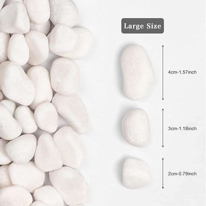 20lbs White Natural River Rocks, Polished Pebbles for Plants Garden, 1-2 inch Decorative White Stones, Ideal for Fish Tank, Vases, Crafting, Home Decor and Garden Landscaping Rocks,White