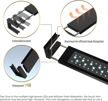 GLOWRIUM Smart Aquarium Light, Bluetooth + WiFi Dual Control Freshwater Fish Tank Light with App, Multi-preset Spectrum, Brightness Adjustable, Anti-Drop, Real Time Water Temperature Sensor (12-18 in)