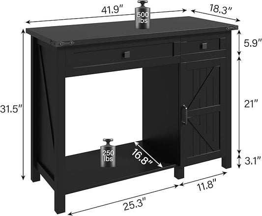 40 Gallon Fish Tank Stand with Power Outlets, Farmhouse Decorative Aquarium Stand Furniture with Adjustable Shelves and Drawer, Reptile Turtle Tank Stand with Cabinet Storage (Black, 30-40GL)