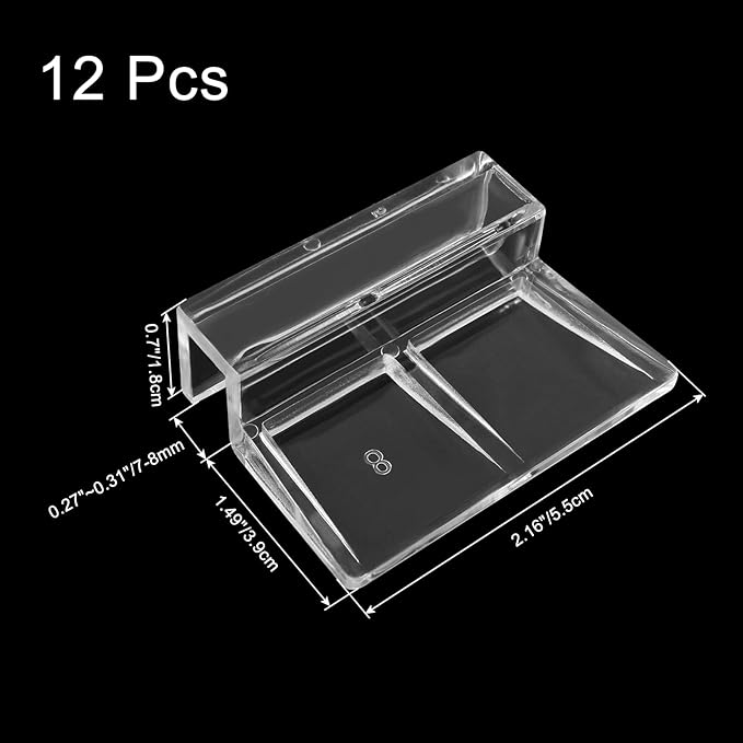 12 Pack Aquarium Lid Clips DIY Aquarium Lid Holder Clear Acrylic Fish Tank Support 8MM Aquarium Glass Holder(8MM)