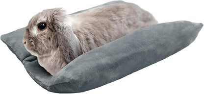 MEWTOGO 15.7 x 14In Rabbit Bed, Thickened Soft Bunny Concave Bed, Cuddle Cushion Plush Mat with Cotton Lounger Pillows, Small Pet Flop Mat for Cage Sleeping Indoor, Gray