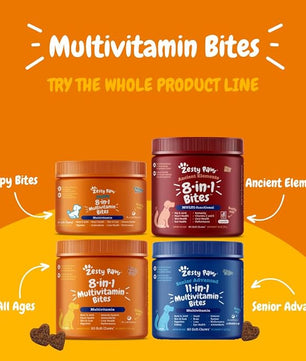 Zesty Paws Dog Multivitamin, Chewable Dog Vitamins and Supplements for Hip & Joints, Skin & Coat, Omega 3 Fish Oil for Dogs- Senior & Puppy Multivitamin - Bison- 90ct
