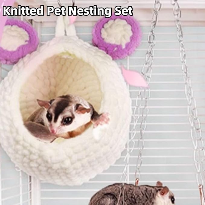 5Pcs Hamster Cage Hammock Small Animals Hanging Hammocks with Squirrel Cages Accessories Hang Tunnel Swing for Sugar Glider Toys Rat Swing Jungle Set Plush Hamsters Warm Beds (Blue)