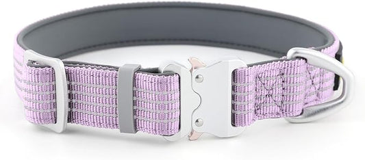 Plutus Pet Reflective Dog Collar with Aviation Aluminum Buckle, Neoprene Padded for Comfort, Lightweight, Heavy Duty Nylon Collar for Puppy Small Medium Large Dogs (Lilac Purple, M)