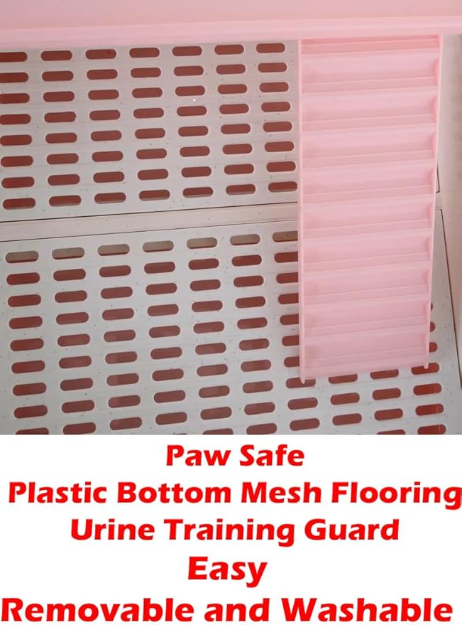 Pink X-Large Deluxe 4-Level in/Outdoor Rabbit Hutch Home Cage for Ferret Chinchilla Paw Safe Solid Platform Ramp Mesh Floor Leakproof Pull Out Easy Clean 2-Inch Deep Tray Lockable Casters
