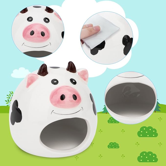 Hypeety Small Animal Hideout Ceramic House Critter Bath House Cave Mini Hut Cage for Dwarf Hamster (White)