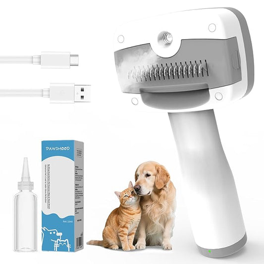 3 in 1 Pet Steam Brush for Dogs & Cats – Self Cleaning, Hair Removal Comb Steam for Shedding & Dematting for Long & Short Haired Pets,Includes Pet Essence