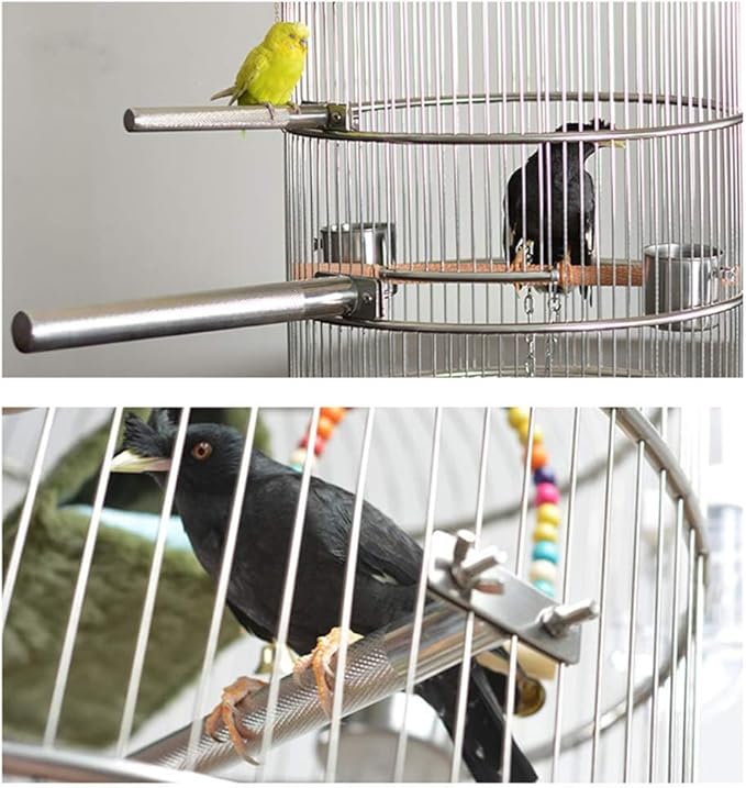 Bird Perch Stainless Steel Stand Parrot Rod Grinding Claws Trimming Beak Nails Grinding Stick Exercise Platform for Parakeet Cockatiel Conure African Grey Macaw Finch Bird Cage Accessories (S)