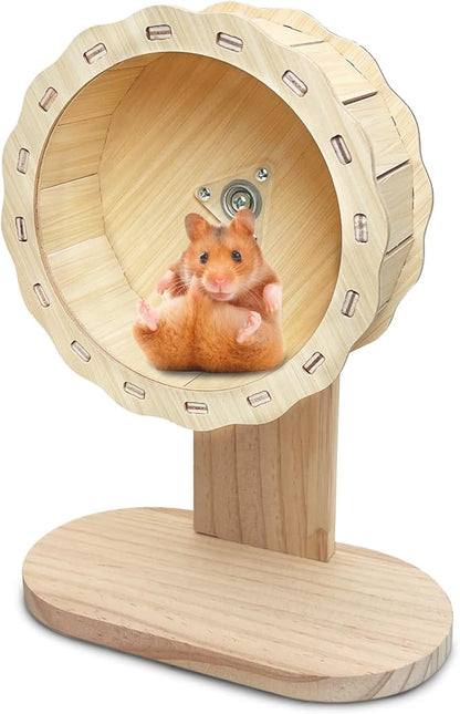 kathson Wooden Hamster Exercise Wheel 6.3 in Silent Spinning Running Wheels with Stand for Hamsters, Gerbils, Mice and Other Small Pets
