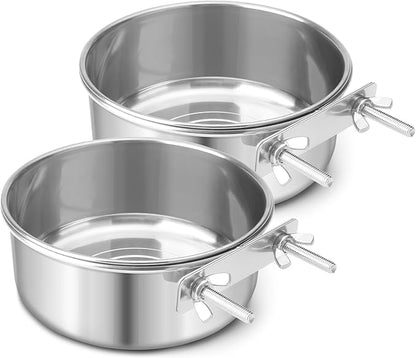 Dog Bowl Stainless Steel Dog Bowls Pet Hanging Food Water Bowl Cage Feeding Cup Feeder for Dogs Cats Rabbits Birds Small Animal (Large (2pcs)