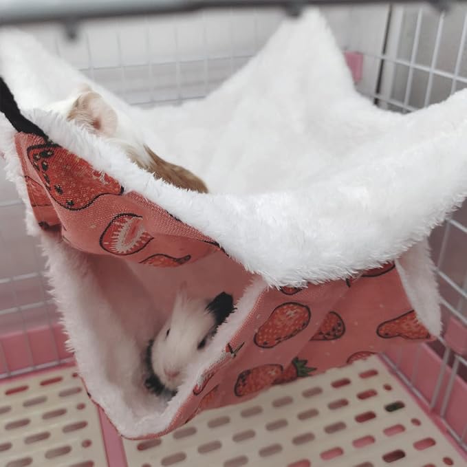 LYART Guinea Pig Rat Ferret Hammock and Warm Bed Small Pet Hideout Tunnel Cave Hanging Bunkbed Hammock Cage Toy for Hamster Sugar Glider Squirrel (1.Hammock)