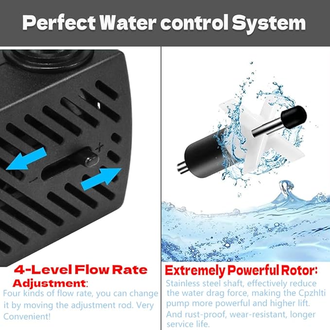 95GPH ultra-quiet small fountain pump (350L/H, 5W), 3.3-foot water pipe, adjustable flow small water pump, suitable for fish tanks, water features, pet fountains, outdoor fountain pumps
