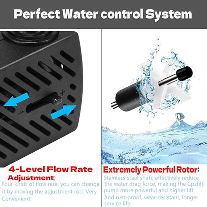 95GPH ultra-quiet small fountain pump (350L/H, 5W), 3.3-foot water pipe, adjustable flow small water pump, suitable for fish tanks, water features, pet fountains, outdoor fountain pumps